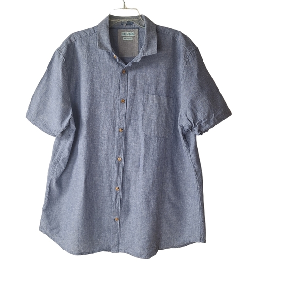 Tenth+Ocean Men XXL‎ Chambray Blue Washable Linen Short Sleeve Button Down Shirt - Picture 1 of 10